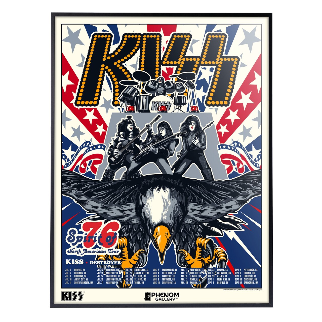 Phenom Gallery KISS Spirit of '76 North American Tour Deluxe Framed 18" x 24" Serigraph Print
